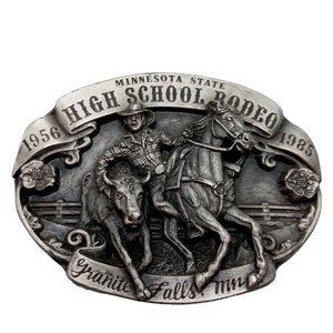High School Rodeo Belt Buckle Minnesota 1985 Steer Wresting MN State Cowboy